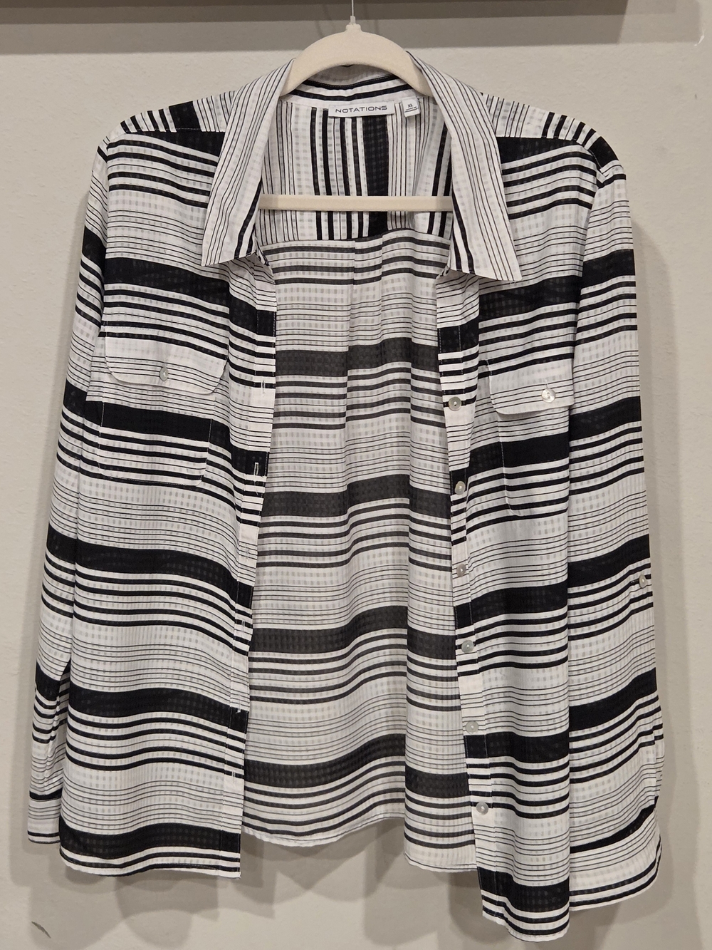 Notations Black & White Striped Button-Up Shirt